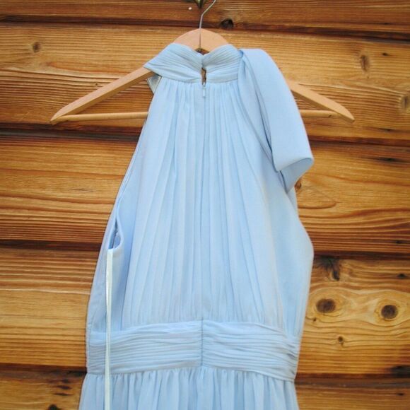 Mac Duggal 55035 Womens Blue High Neck Chiffon Gown with Bow - Picture 11 of 13